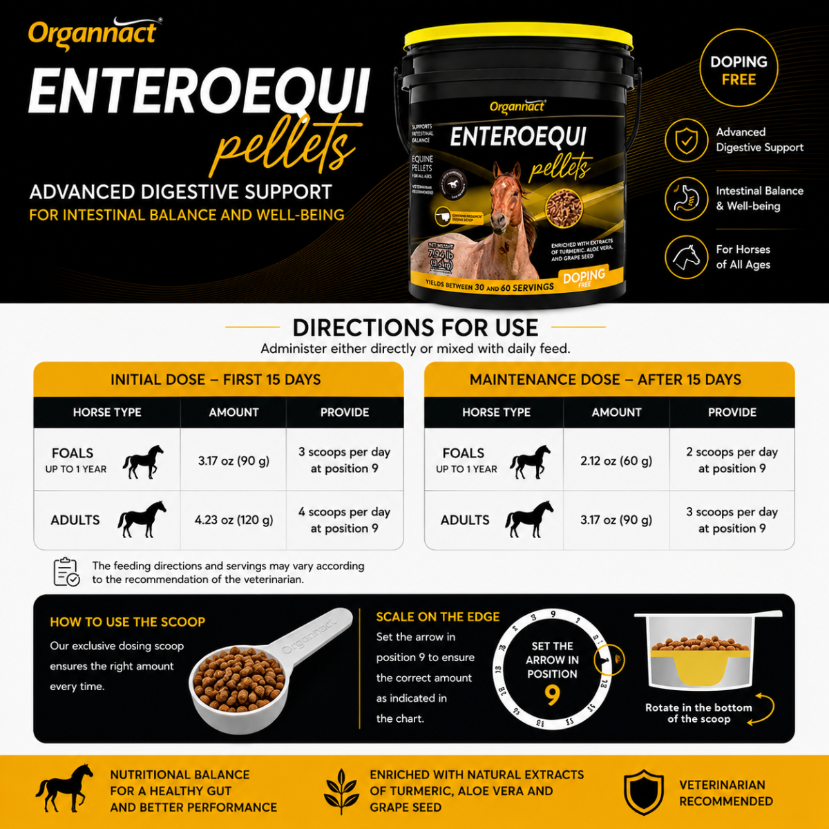 Organnact Enteroequi Horse Supplement | Advanced Digestive & Gut Health Support | Vanilla Flavored Pellets | Gastrointestinal Balance for Horses
