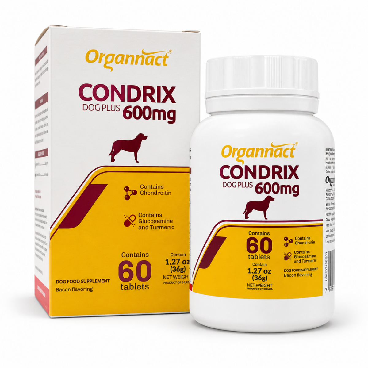 Organnact Condrix Dog Tabs 600 mg – Joint Support Supplement for Dogs with Glucosamine & Chondroitin, Bacon Flavor, 1.27 oz (36 g)